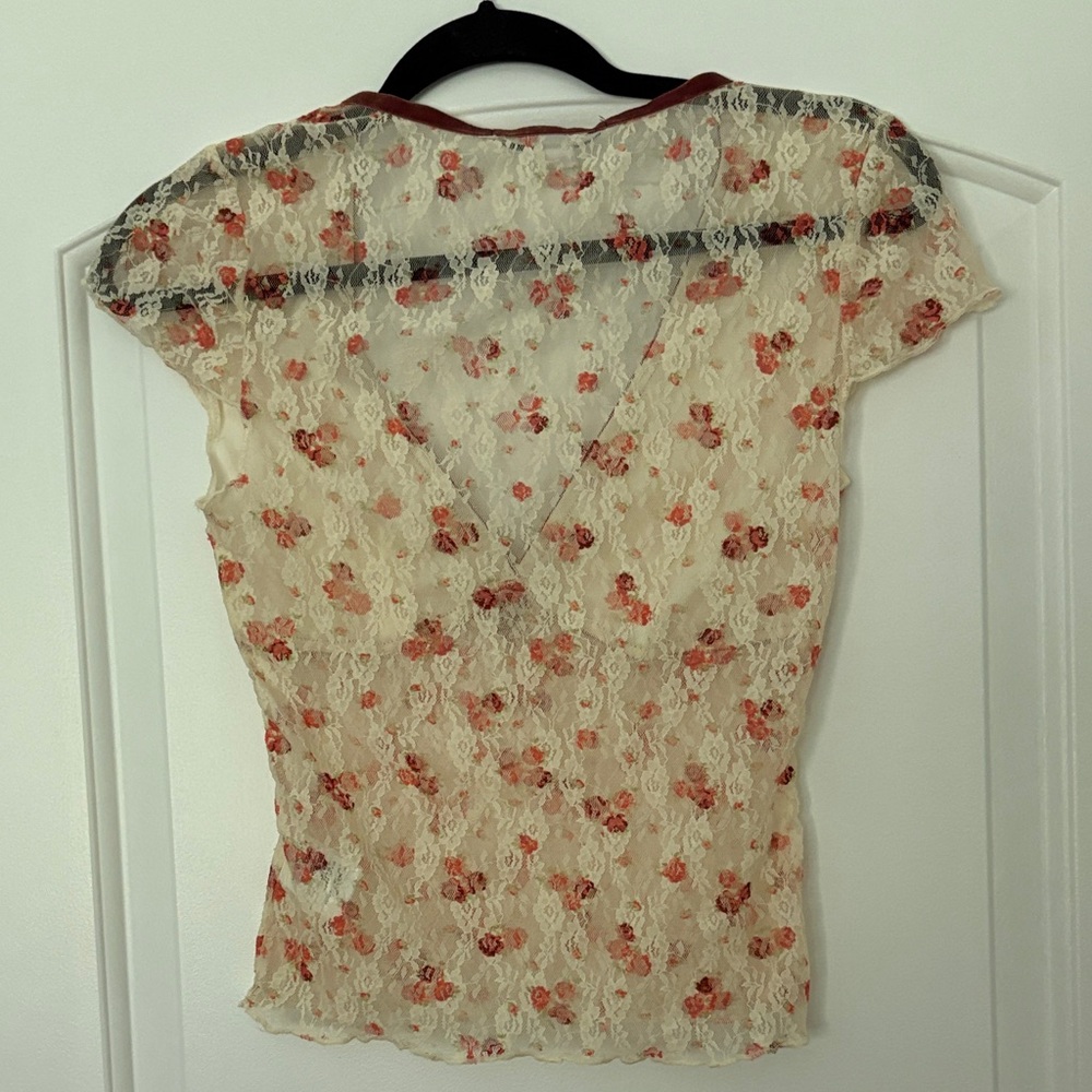 Kimchi Blue Cream Lace Floral Blouse with Pink Rose Accents - Picture 3 of 3